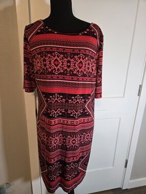 R&K Originals Geometric Medallion Sheath Dress Red Black Size 12